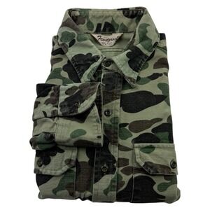 Frostproof Green Camo Long Sleeve Canvas Cotton Button Up Shirt Men's Size XL